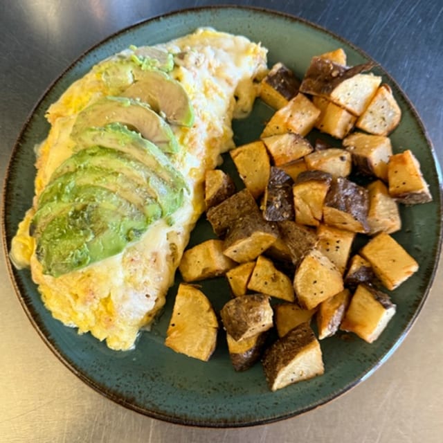 Crab, Avocado & Swiss Omelet.